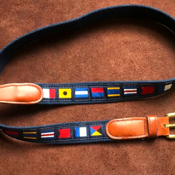 VINTAGE NEW PRESTON SIZE 42 CODE NAUTICAL FLAGS SAILING BELT BRASS LEATHER USA - Picture 6 of 16